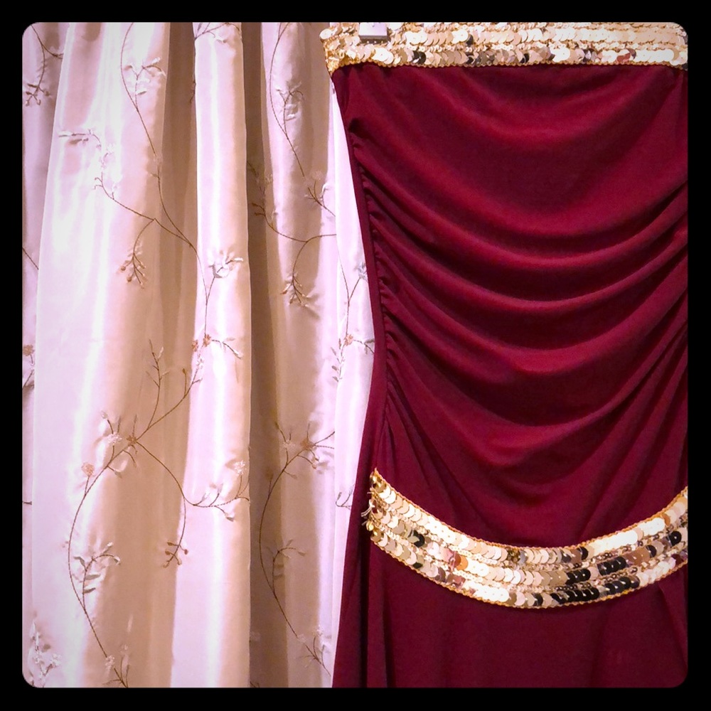 Wine Red Dress w/ Gold Sequins